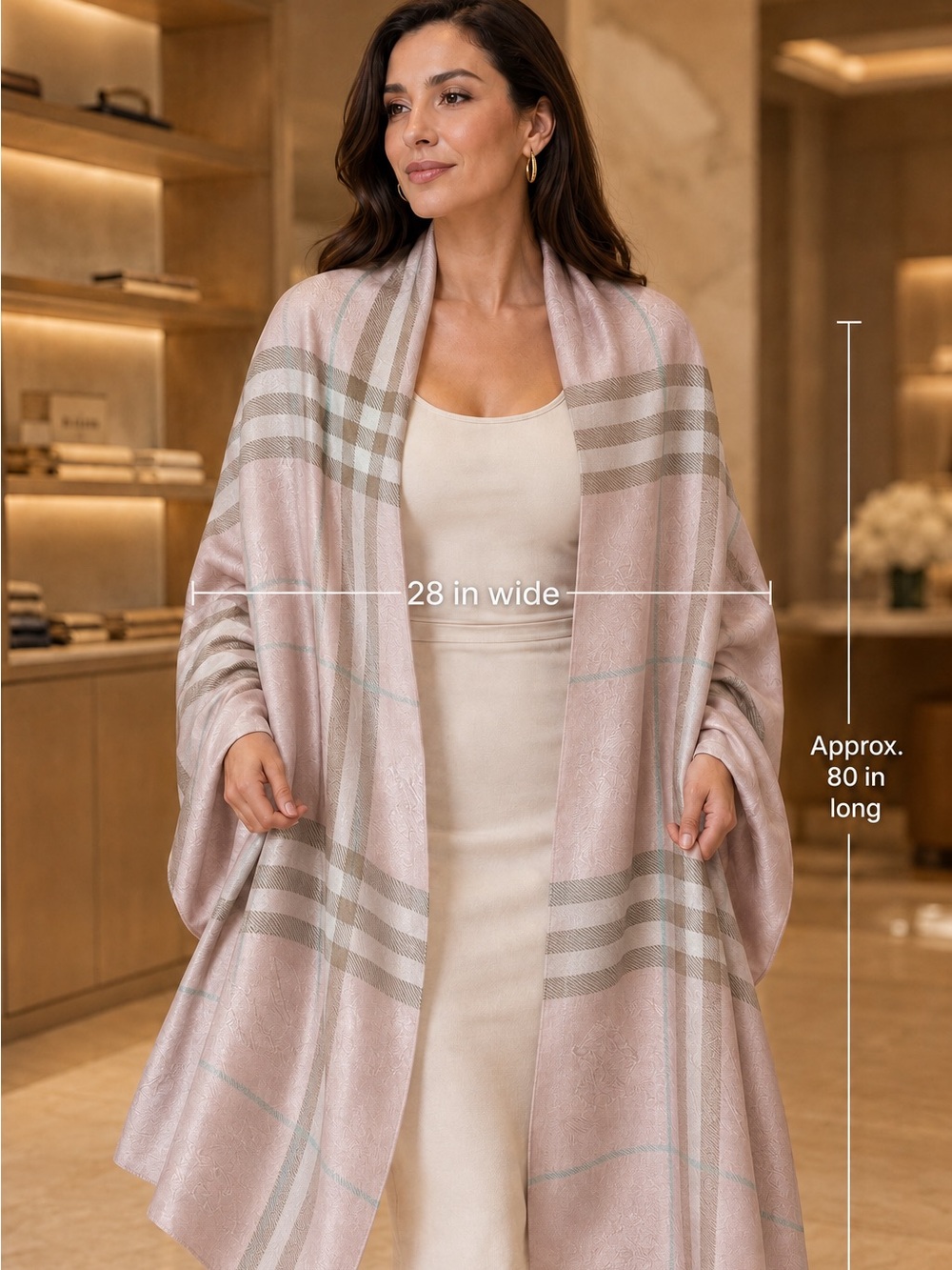 Authentic Burberry Pink Check Cashmere Blend Shawl with Certificate